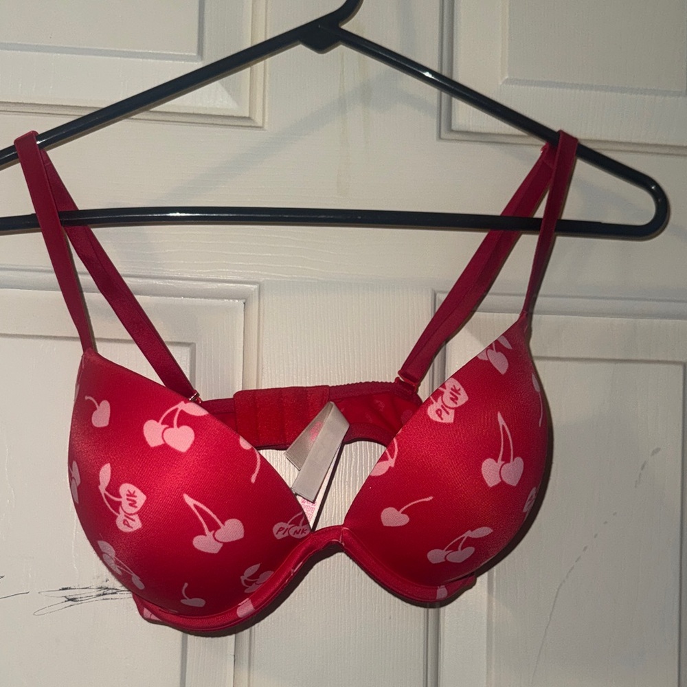 PINK Victoria's Secret Red Cherry Print Push-Up Bra